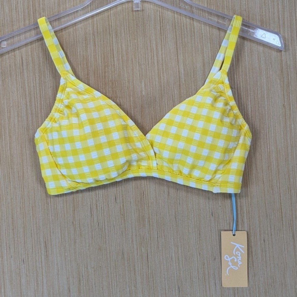 Kona Sol Womens Yellow Gingham Swim Beach Resort Bralette Bikini Top XS New